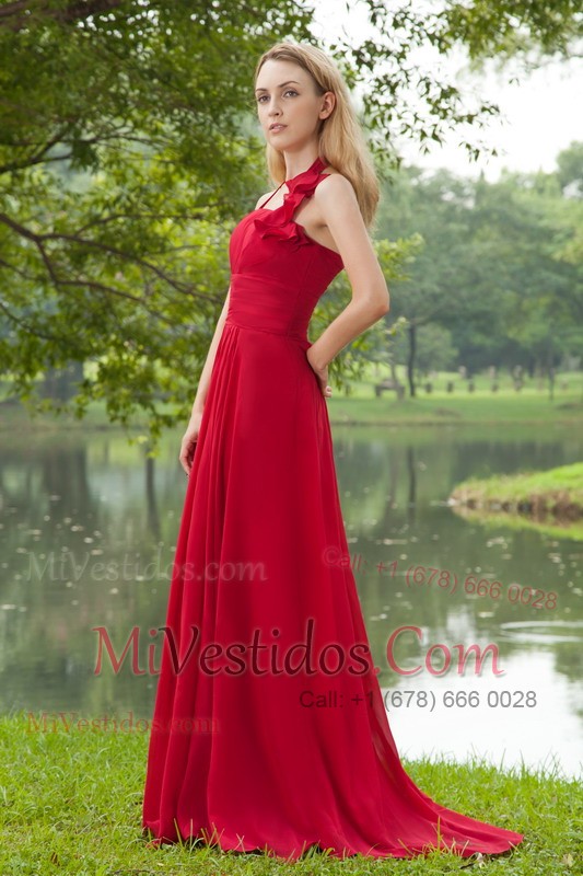 Ruch Prom Dress Red Flowers Halter Chiffon