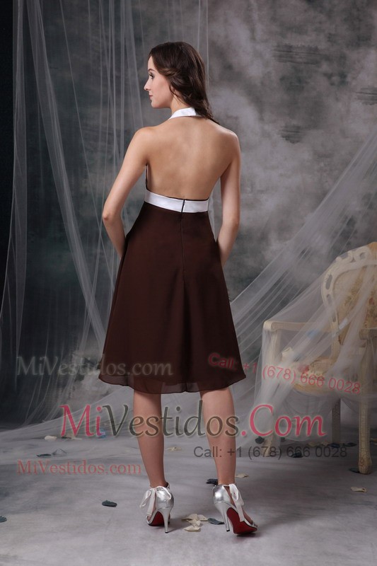 Halter Ruched Prom Dress with Knee-length and Sash