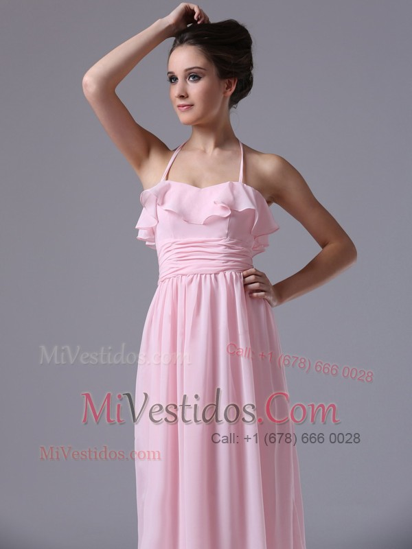 Halter Chiffon Prom Dress 2013 Ruched Baby Pink