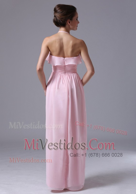 Halter Chiffon Prom Dress 2013 Ruched Baby Pink