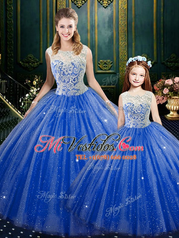 Azul royal tulle zipper vestido de fiesta vestido de fiesta sin mangas de  longitud de piso de encaje - €