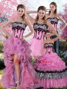 Zebra Impreso multicolor vestido de quinceañera con pick ups y apliques