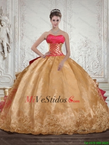 Lujoso Strapless multicolor vestido de quinceañera con rebordear y bordado