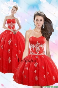 Perfect Vestidos Quince rojos con apliques de 2015