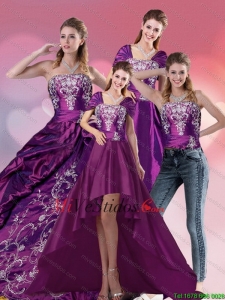 Bordado sin tirantes vestido de quinceañera en púrpura para 2015