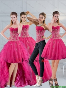 2015 Hot Pink cariño vestido de quinceañera con Appliques y rebordear