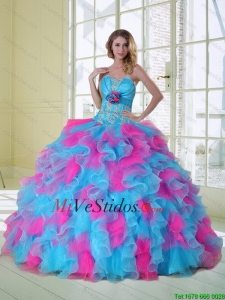 2015 nuevo estilo multicolor vestido de quinceañera con Appliques y Ruffles