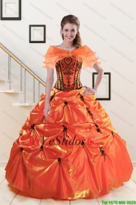 2015 Exclusive Apliques Vestidos de quinceañera en Orange Rojo y Negro