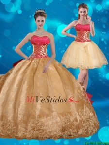 Strapless multicolor vestido de quinceañera con rebordear y bordado