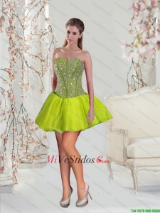 Rebordear Mini asequible longitud del verde amarillo de baile vestido vestido