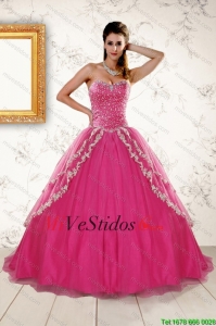 2015 Sweetheart Rose Pink Vestidos de quinceañera con lentejuelas y apliques