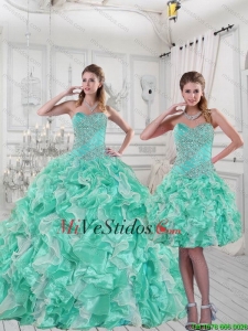 2015 Pretty Sweetheart Vestidos de quinceañera en Apple verde con las colmenas y rebordear