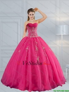 2015 vestido de quinceañera perfecta del amor de las rosas fuertes con Appliques y rebordear