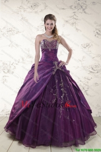 2015 modernos púrpuras Sweetheart Apliques vestidos de quinceañera