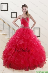Bastante cariño vestido de bola 2015 Sweet 16 vestidos en Coral Rojo