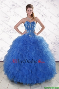 Pretty azul real 2015 Vestidos de quinceañera con Volantes Apliques y