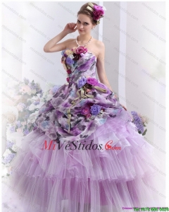 Lujosas 2015 Multi color Dulces Dieciséis vestidos con Hand Made Flores y Ruffles