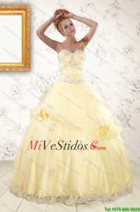 2015 vestidos lindos Luz rebordear quinceañera Amarillo
