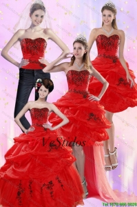 Pretty Red Vestidos de quinceañera con Appliques y Pick Ups de 2015