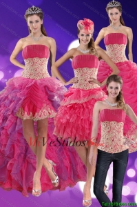 2015 rebordear Modesto y encaje Vestidos de quinceañera en rosa fuerte