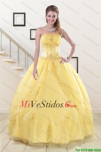 Maravillosas amarillas 2015 Vestidos de quinceañera con tirantes