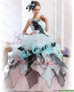 Ruffles multi del color 2015 vestidos de quinceañera con Hand Made Flores