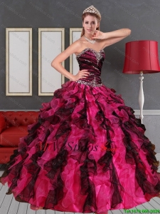 2015 Único de novia color multi vestido de quinceañera con rebordear y Ruffles