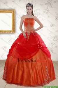Hermosas sin tirantes Apliques Sweet 16 vestidos en rojo anaranjado