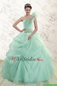 2015 Manzana Verde un hombro barato Vestidos de quinceañera con apliques