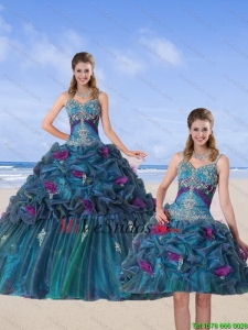 Multi Color 2015 Quinceañera vestido con Made mano de la flor y Pick Ups