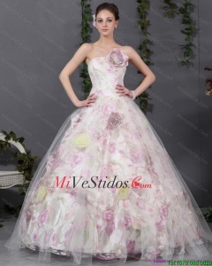 2015 Hermosa Multi Color Quinceanera Vestidos con Hand Made Flores