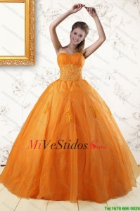 2015 Princess Orange Vestidos de quinceañera con apliques