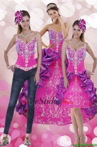 Hermosa pick ups y bordado multi color 2015 vestidos de quinceañera con tren de barrido
