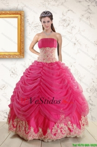 Encaje Exquisito y apliques de las rosas fuertes Quinceanera Vestidos para 2015