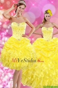 2015 Sweetheart amarillas dulce 15 Vestidos con rebordear y Ruffles