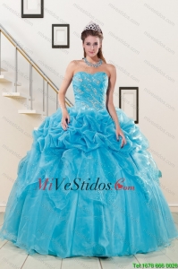 2015 de moda cariño rebordear vestido de quinceañera en Aqua Blue