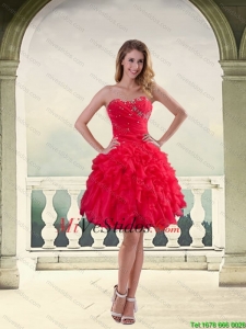 Balón vestido rojo sin tirantes 2015 vestidos de baile con las colmenas y rebordear
