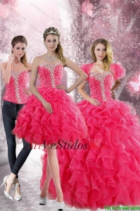 2015 bastante rosadas del amor caliente dulce 15 Vestidos con rebordear y Ruffles