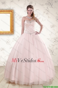 2015 vestidos precioso rosa claro rebordear de quinceañera