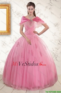 2015 bastante rosados de quinceañera vestidos con apliques y rebordear