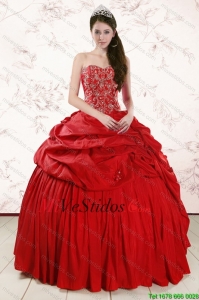 2015 vestidos de rojo Asequible amor que rebordea Quinceanera