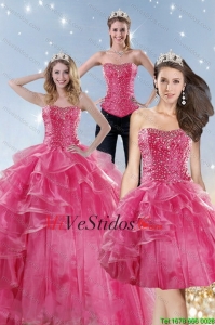 Maravilloso Rosa Vestidos de quinceañera con Volantes Bordoneado y para 2015