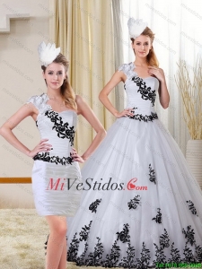 2015 de un hombro Cariño Blanco y Negro vestido de quinceañera con apliques