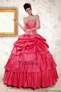 2015 Modest claro rosa Vestidos de quinceañera con apliques