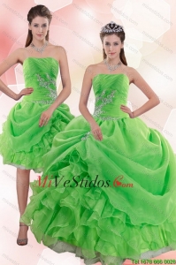 Elegante 2015 Pick Ups y rebordear Vestidos Quince en Spring Green