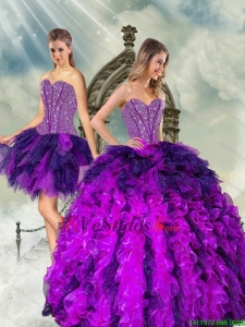 2015 desmontable Multi Color dulce 16 Vestidos con rebordear y Ruffles