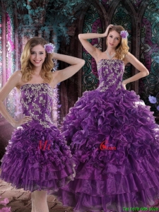 2015 vestidos bastante púrpura para Quince con Appliques y Ruffles