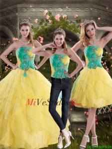 2015 nuevo estilo amarillo y verde Quince vestidos con fruncido