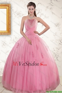 2015 bastante rosados de quinceañera vestidos con apliques y rebordear
