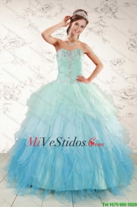 Moda multi del color 2015 vestidos de quinceañera con rebordear y Ruffles
